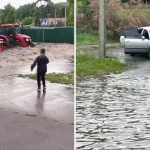 В Полтаве затопление автомобилей из-за забитой канализации после дождя