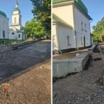 В Полтаве начались работы по ремонту тротуара и проезда у Спасской церкви