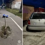 Нетверезий водій Skoda збив дорожній знак і втік з місця ДТП у Полтаві