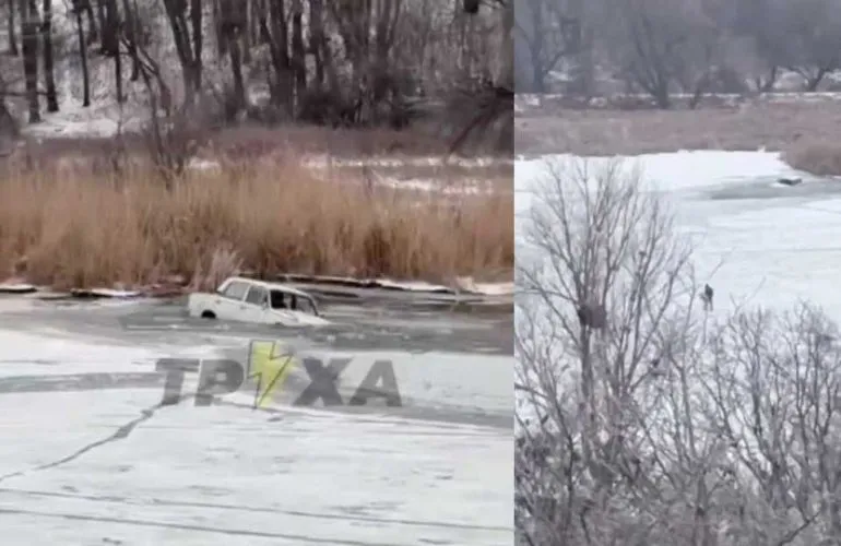 В Полтаве автомобиль провалился под лед на пруду в Огнивке